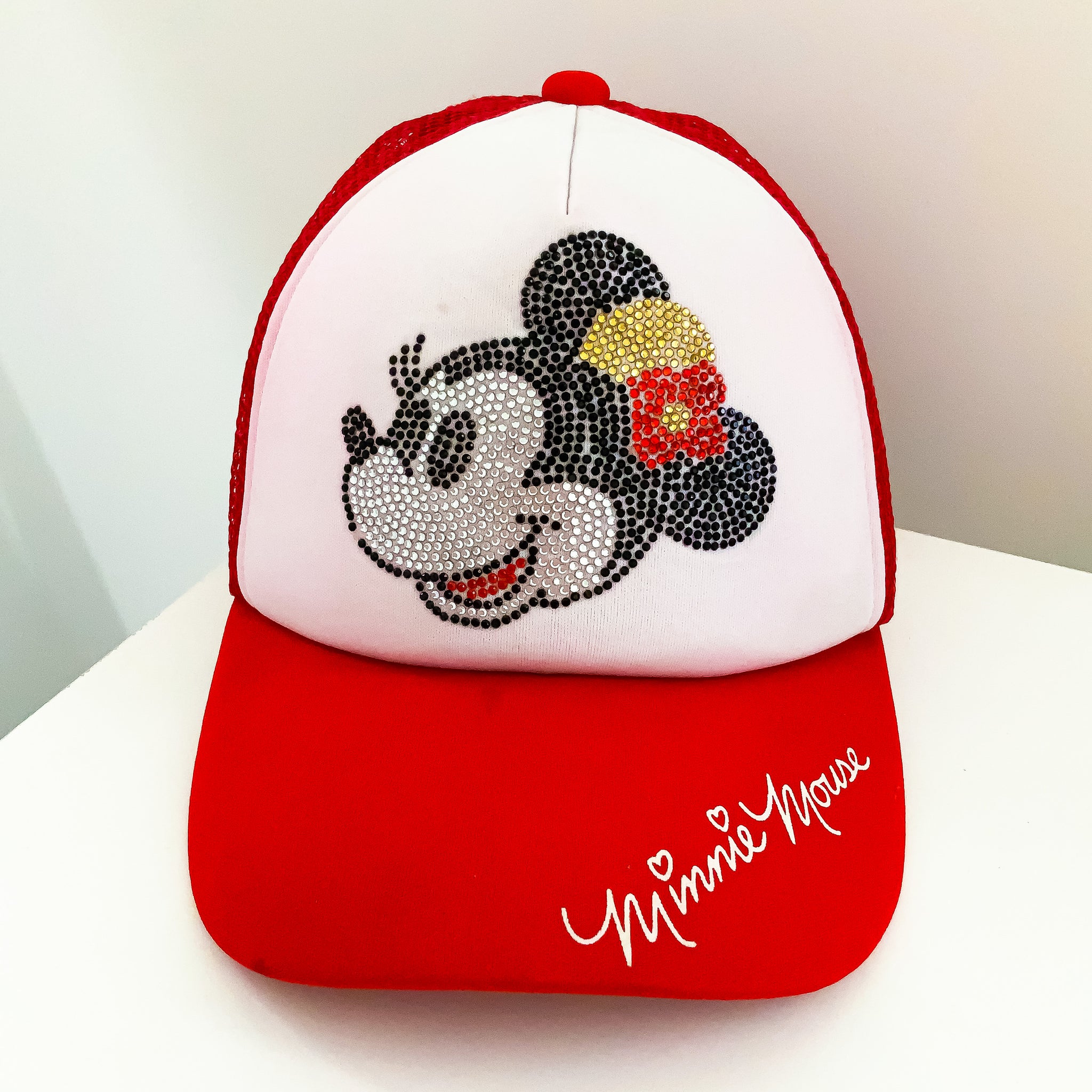 90s Y2k 00s VINTAGE DISNEY DIAMANTE STONES MINNIE MOUSE BASEBALL RED ADULT HAT