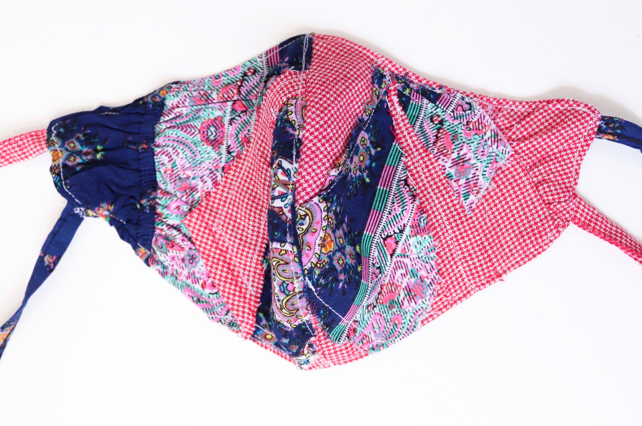 RED GINGHAM NAVY MULTI COLOURS HIPPIE BOHO BANDANA STYLE FLORAL CONTRAST DOUBLE SIDES REVERSIBLE NON MEDICAL FABRIC FACE MASK
