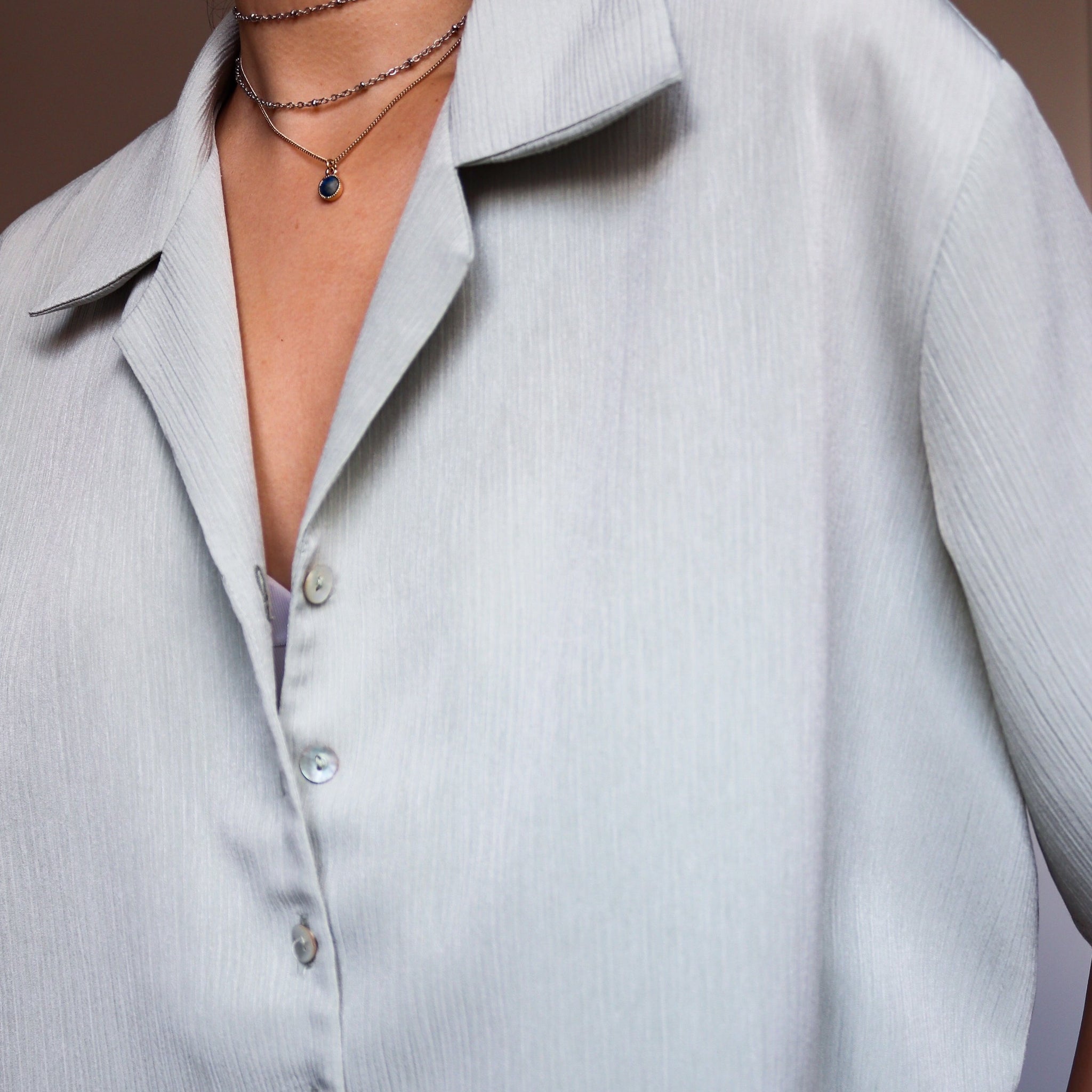 VINTAGE PALE GREEN RELAXED BOX FIT BOXY TEXTURED FABRIC SHORT SLEEVES SHIRT BLOUSE TOP