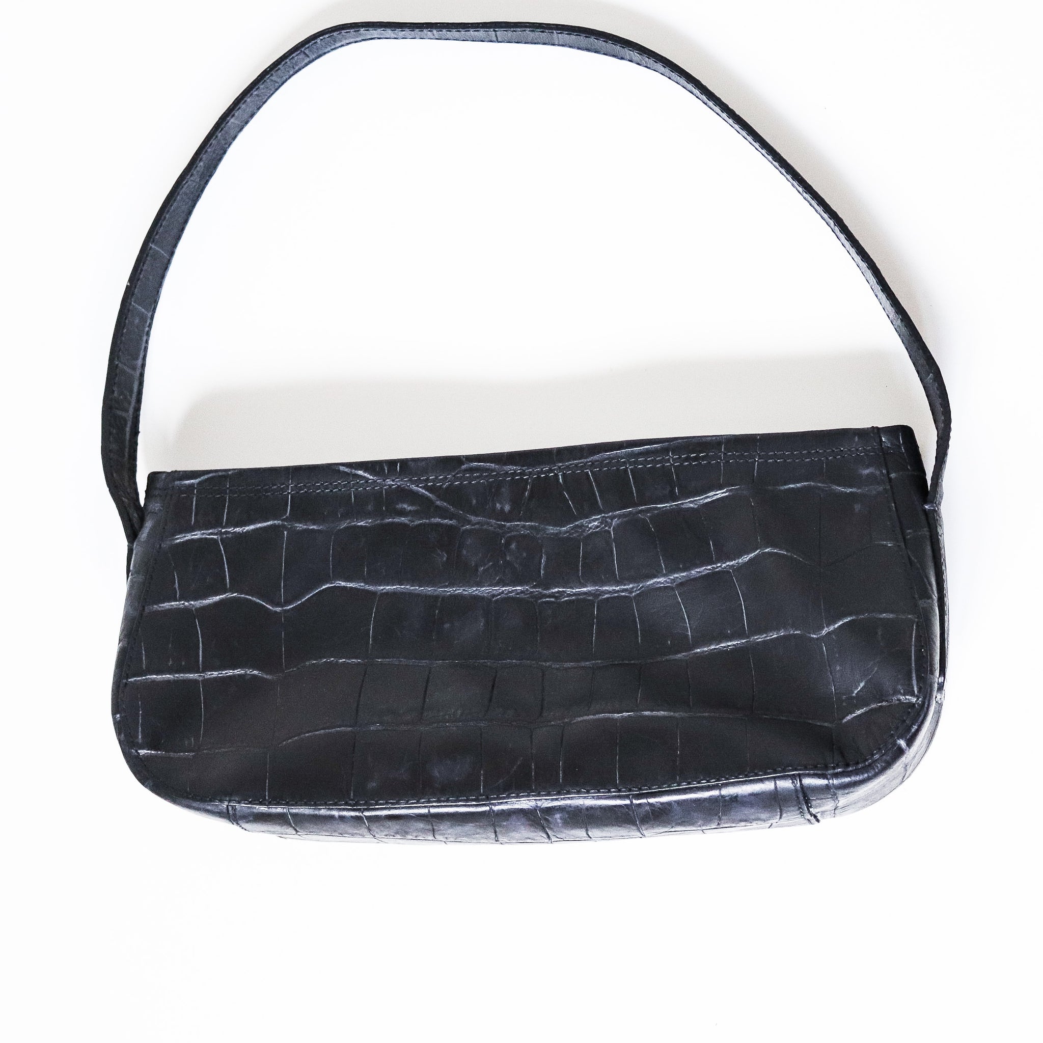 90S Y2K 2000S VINTAGE ROBERTO CAVALLI BLACK REAL LEATHER LONG SHOULDER BAG