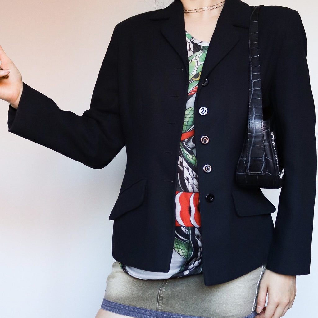 VINTAGE SIMPLE CLASSIC BLACK SUIT COAT BLAZER JACKET