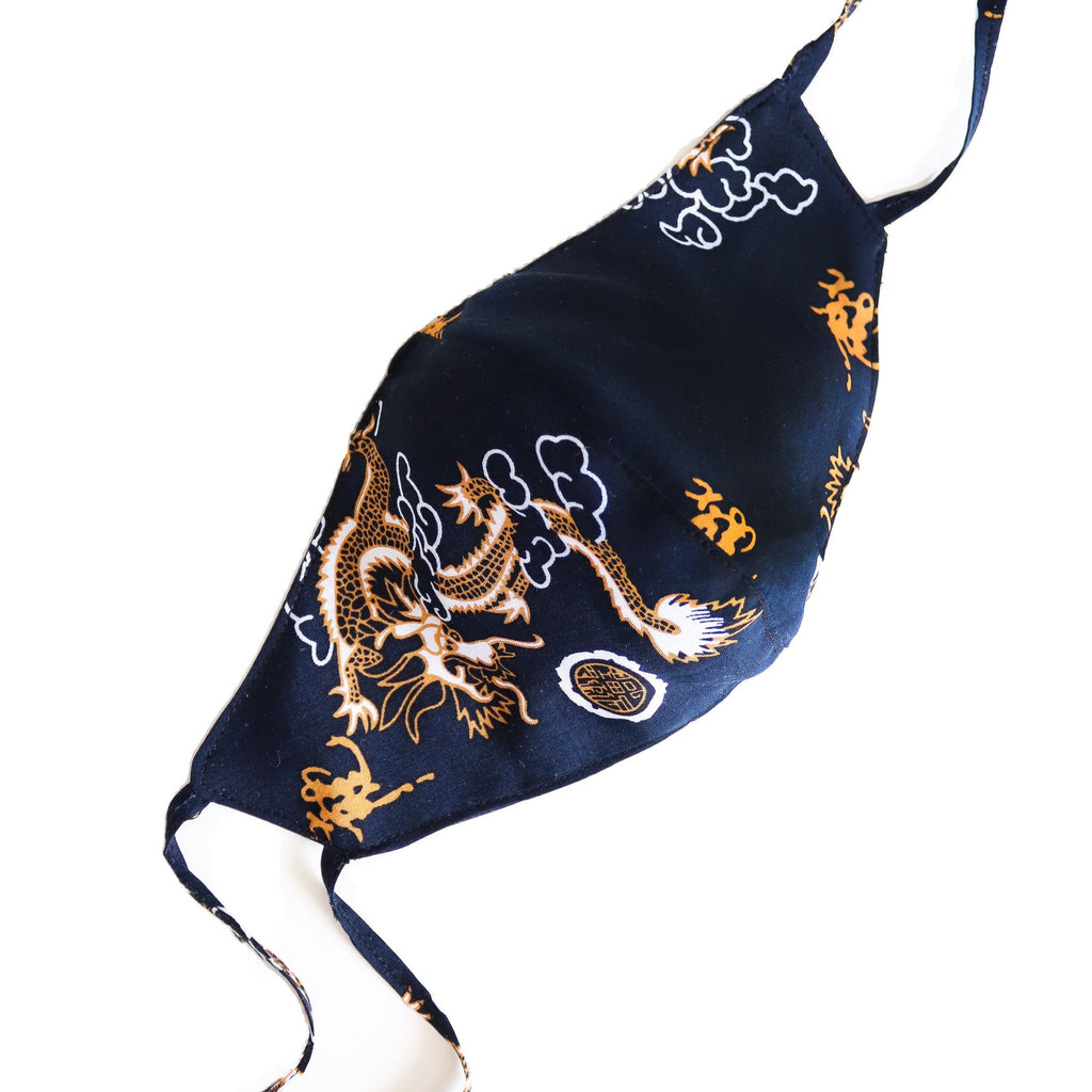 REVERSIBLE NAVY DRAGON  COTTON 2 LAYERS WITHOUT FILTER POCKET NON MEDICAL TAILOR MADE FACE MASK FOR KID TEEN WOMEN LADIES MEN
