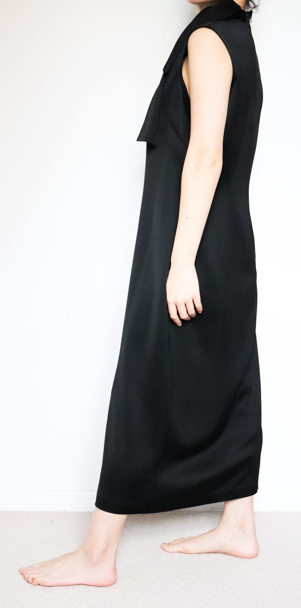 VINTAGE CLASSIC ELEGANT FRENCH CONNECTION BLACK FORMAL SILK BLENDED  SLEEVELESS SIMPLE DRESS