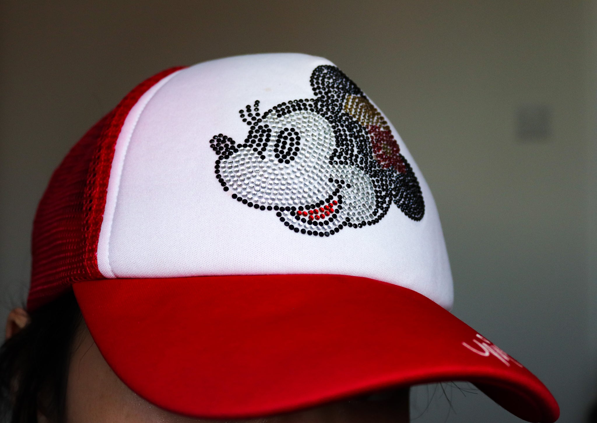 90s Y2k 00s VINTAGE DISNEY DIAMANTE STONES MINNIE MOUSE BASEBALL RED ADULT HAT