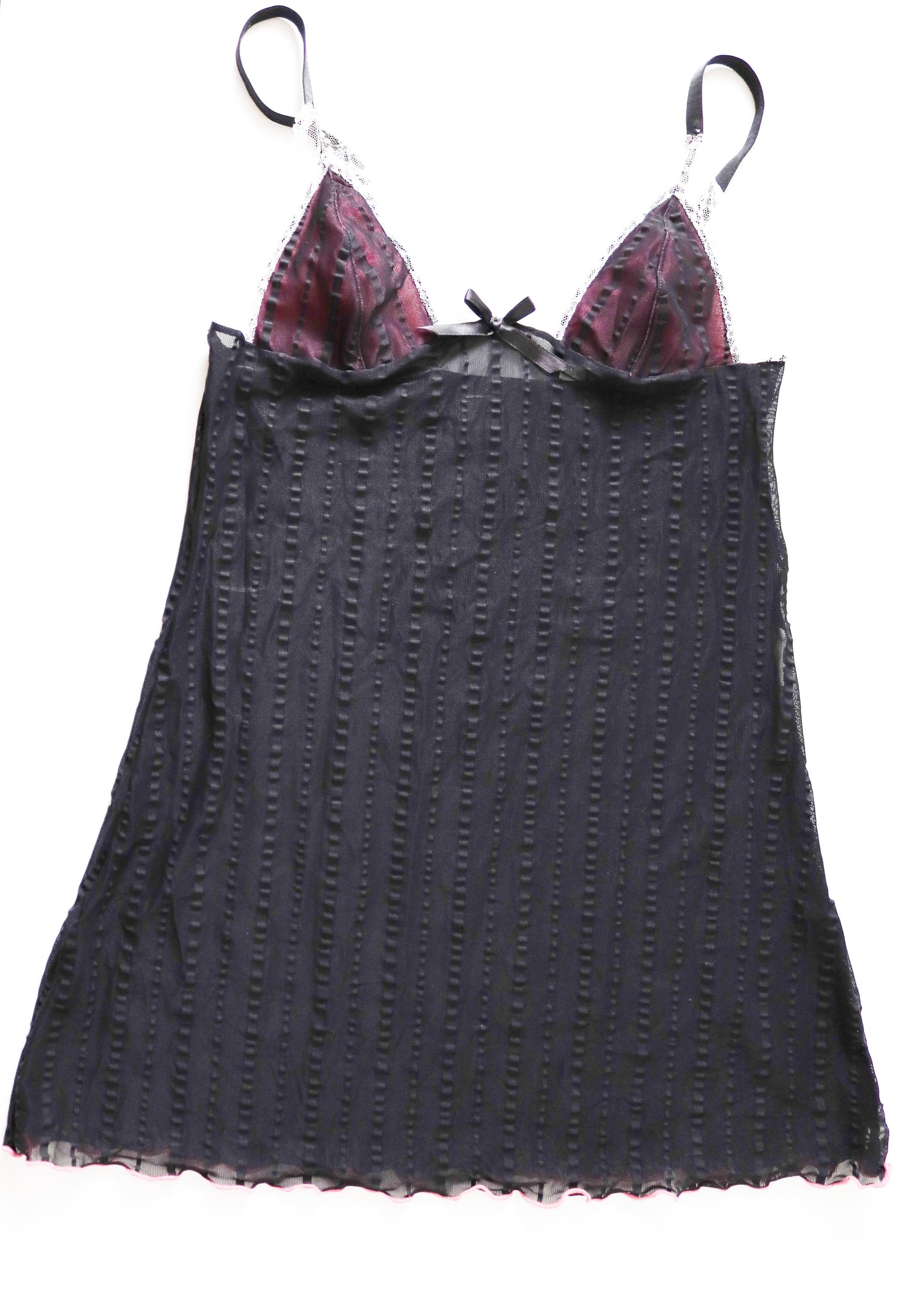 BLACK MESH SHEER LACE WRINKLE STRIPS TRIM CAMI VEST STRETCHY TOP LINGERIE  CAMISOLE BABYDOLL