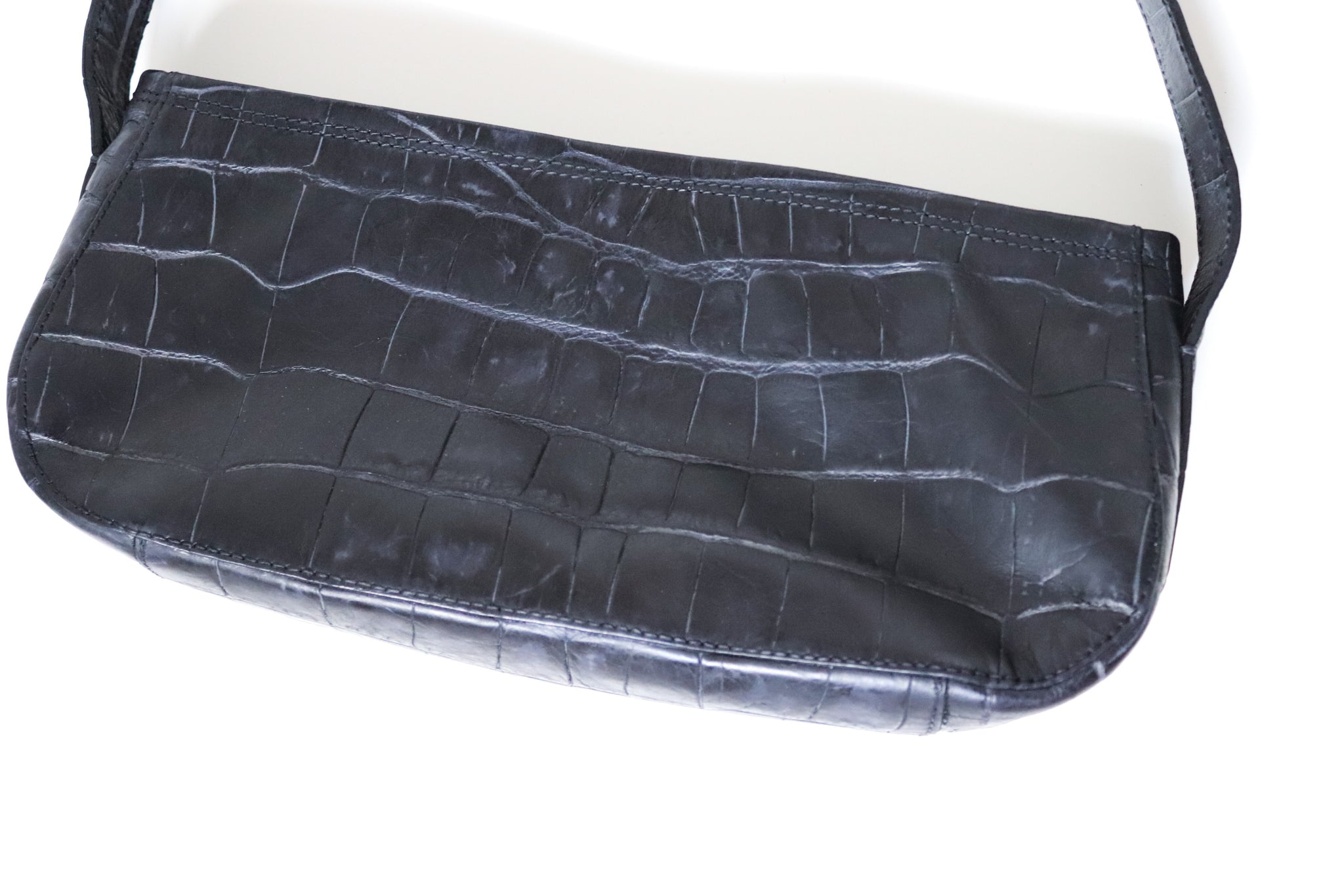 90S Y2K 2000S VINTAGE ROBERTO CAVALLI BLACK REAL LEATHER LONG SHOULDER BAG