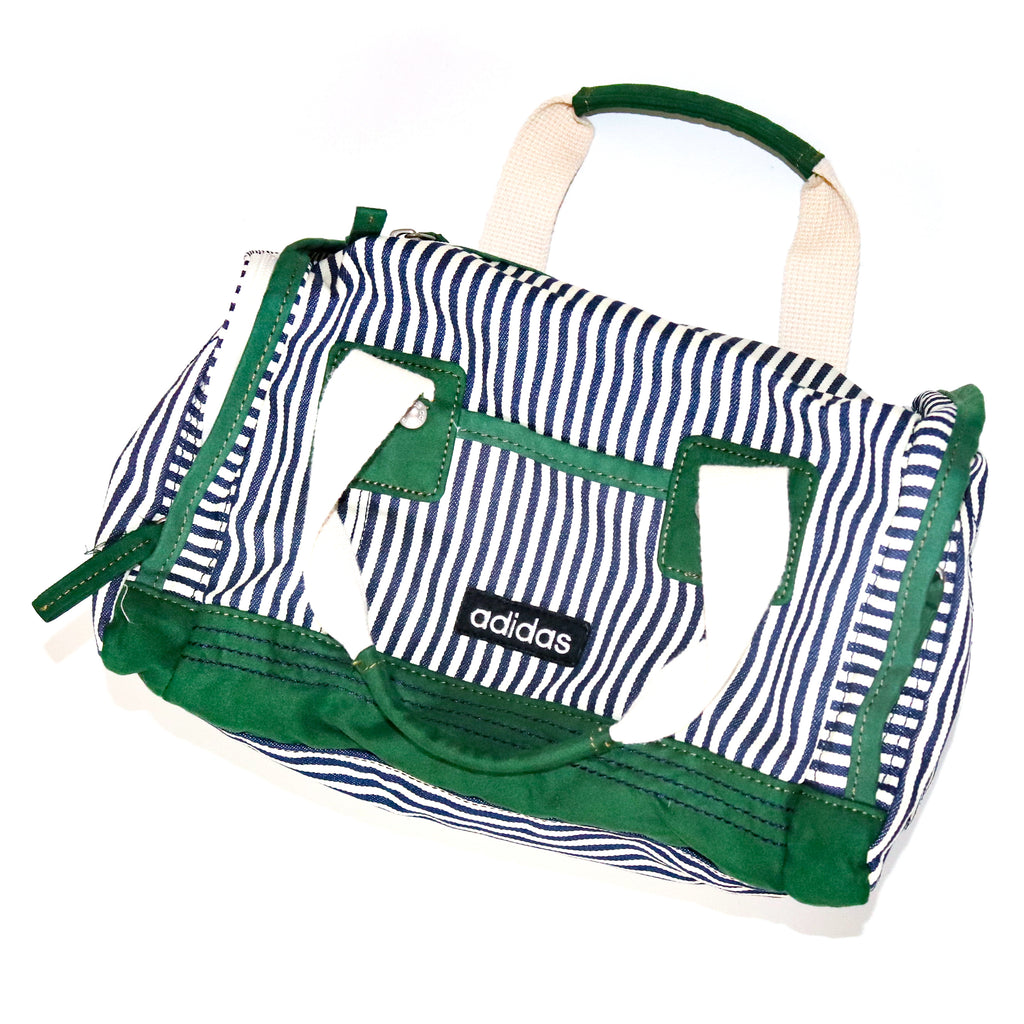 90S Y2K 2000S VINTAGE GREEN ADIDAS STRIPE COTTON CLOTH CUTE MINI HOLIDAY PICNIC SHOPPING DUFFLE BAG