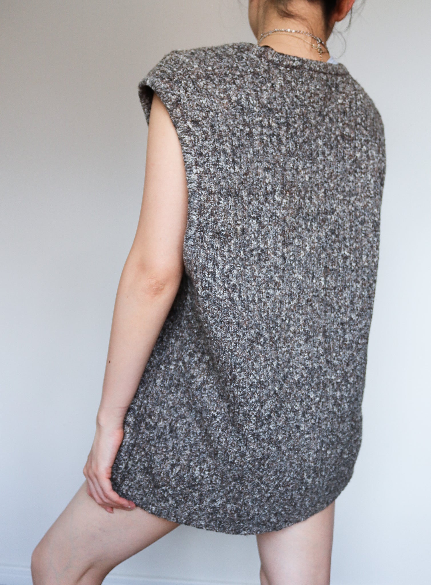 VINTAGE UNISEX MEN WOMEN BROWN WOOL BLENDED RIB  KNIT VEST