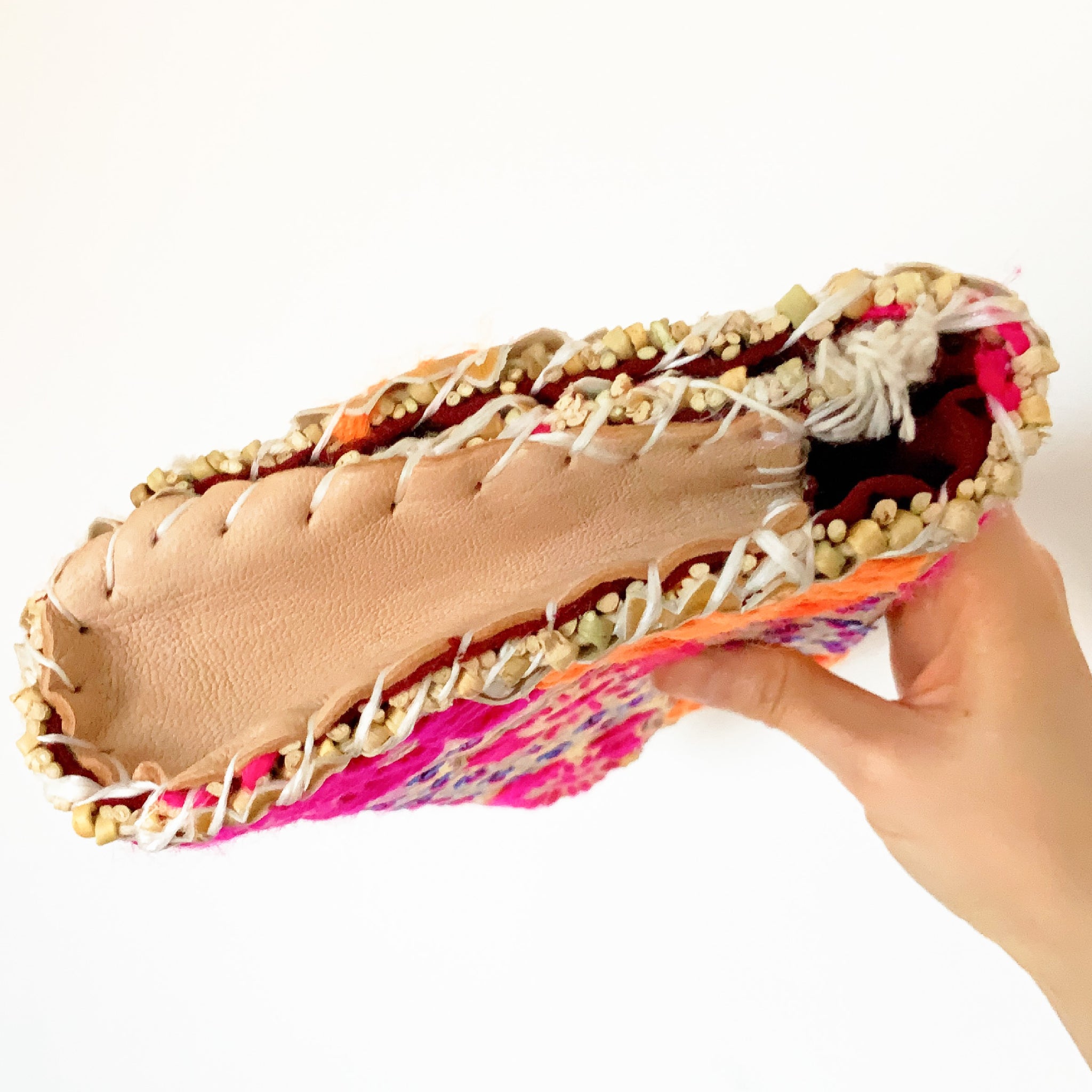 POM POM YARN SEQUINS EMBROIDERY BAMBOO LONG TRIBAL CLUTCH BAG