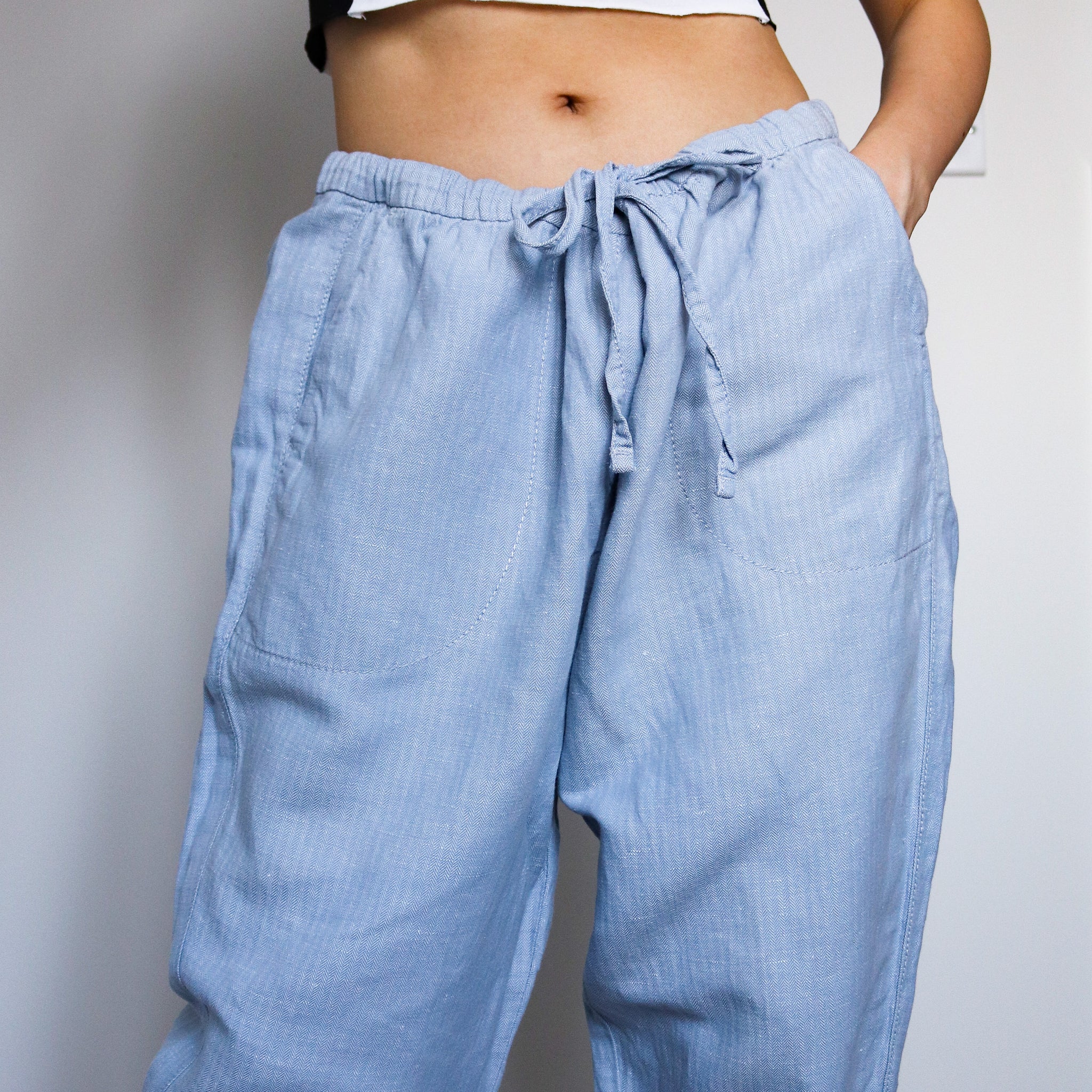 90s Y2K 00s SIMPLE PALE BLUE LINEN BLEND TROUSERS