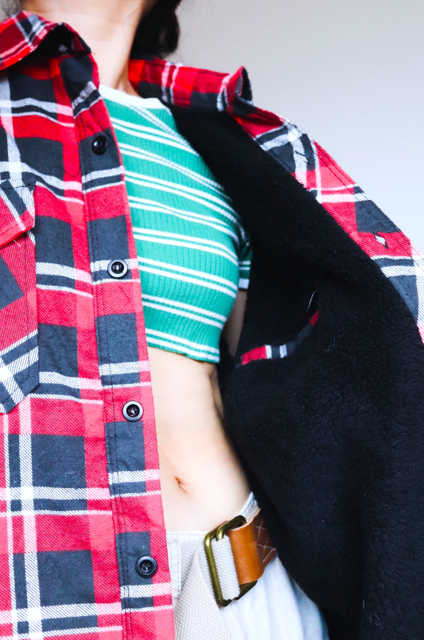 VINTAGE UNISEX MEN RED NAVY BLACK WHITE CHECK OVERSIZED FLEECE LINING COAT SHIRT BLAZER JACKET