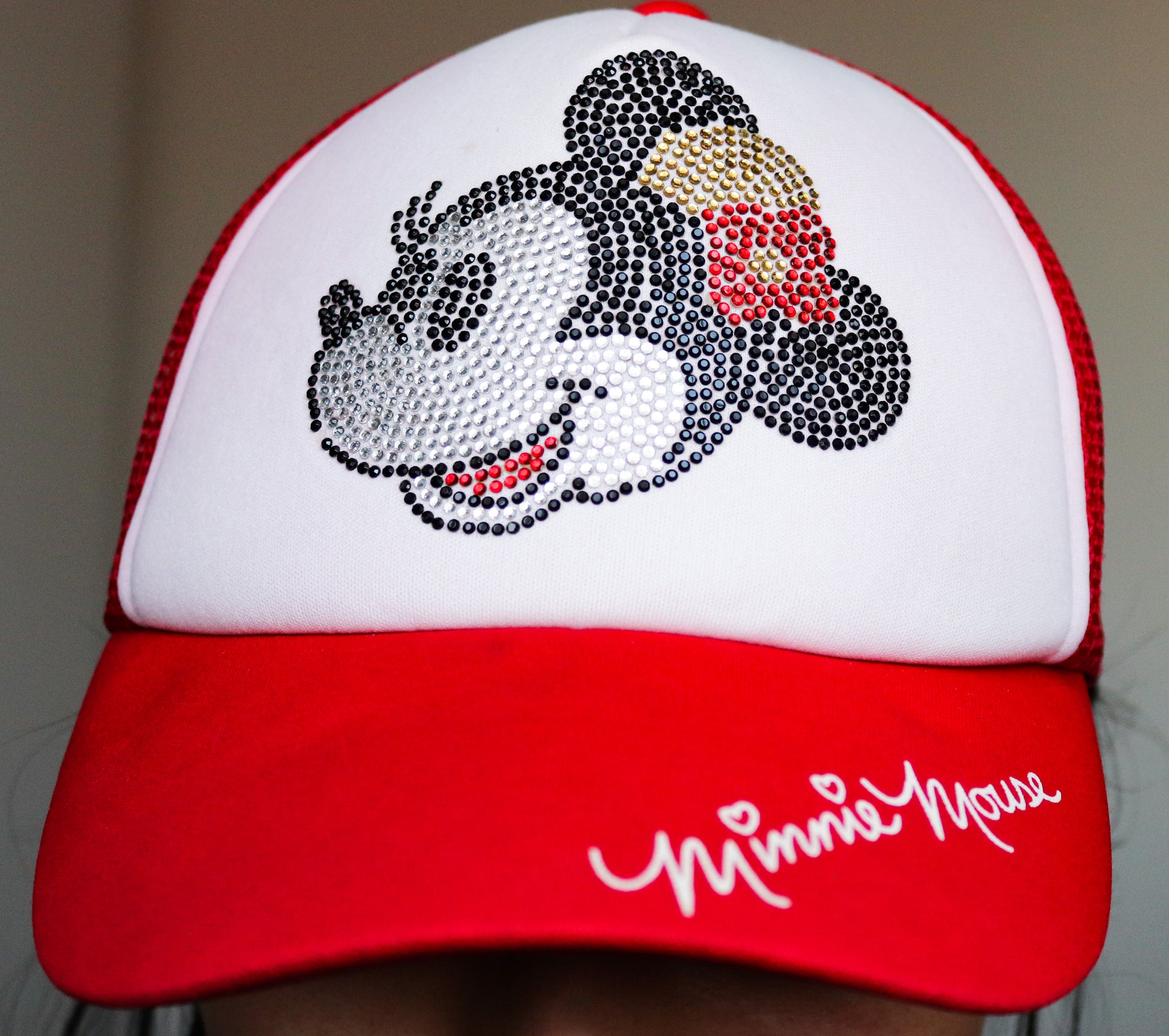 90s Y2k 00s VINTAGE DISNEY DIAMANTE STONES MINNIE MOUSE BASEBALL RED ADULT HAT