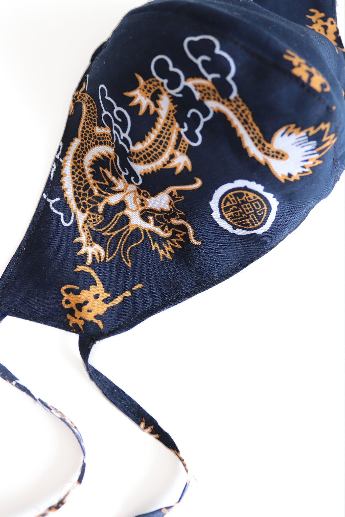 REVERSIBLE NAVY DRAGON  COTTON 2 LAYERS WITHOUT FILTER POCKET NON MEDICAL TAILOR MADE FACE MASK FOR KID TEEN WOMEN LADIES MEN
