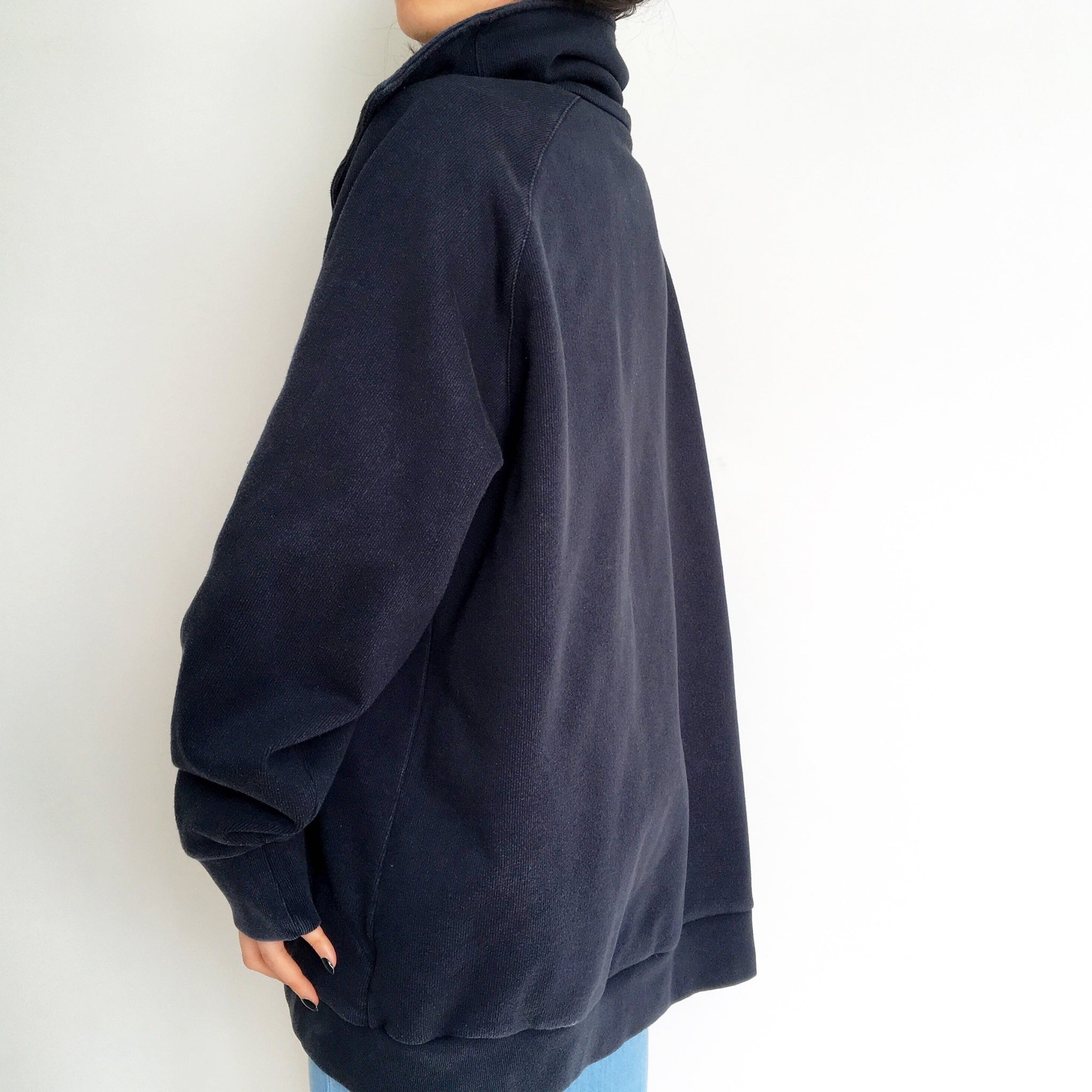 90s Y2k 2000s VINTAGE MEN UNISEX NIKE HIGH NECK BASEBALL STYLE NAVY THICK COTTON BLENDED JACKET SWEATER