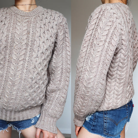 VINTAGE UNISEX MEN WOMEN BROWN PURE BRITISH WOOL CABLE KNIT JUMPER  TOP