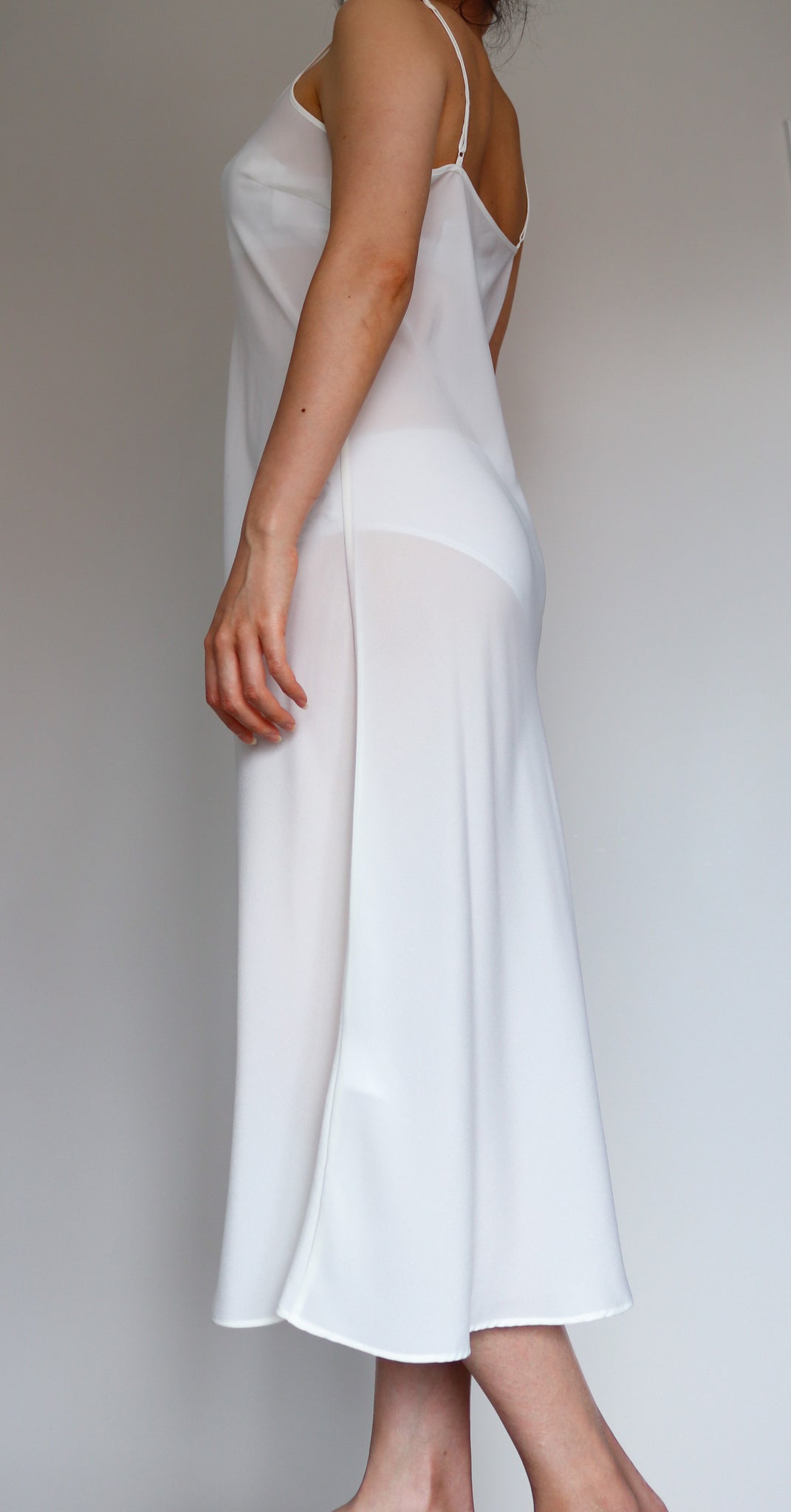 90s Y2K 00s VINTAGE CHIFFON CAMI STRAPS KNEE CALF LENGTH LONG MIDI SIMPLE PLAIN SLIP DRESS