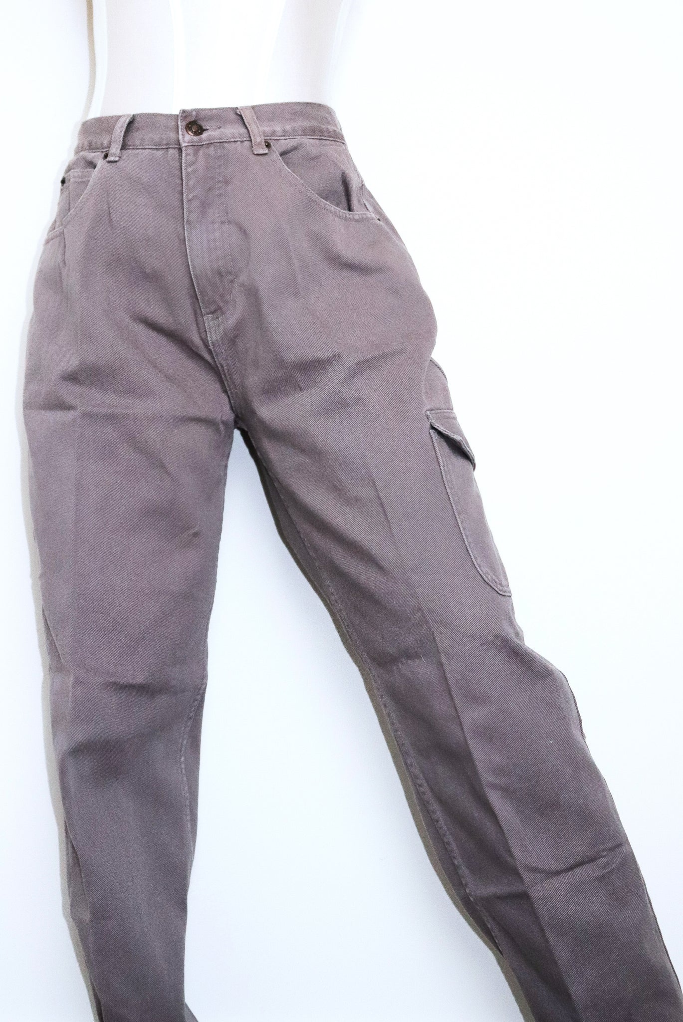 VINTAGE GREY SIDE POCKETS HIGH WAISTED CARGO PANTS TROUSERS