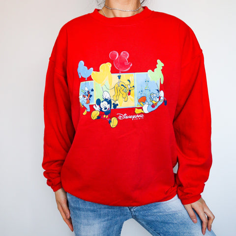 Y2K 00S 90S VINTAGE DISNEY WORLD PARIS RED MICKEY MOUSE GOOFY DONALD DUCK JUMPER SWEATER
