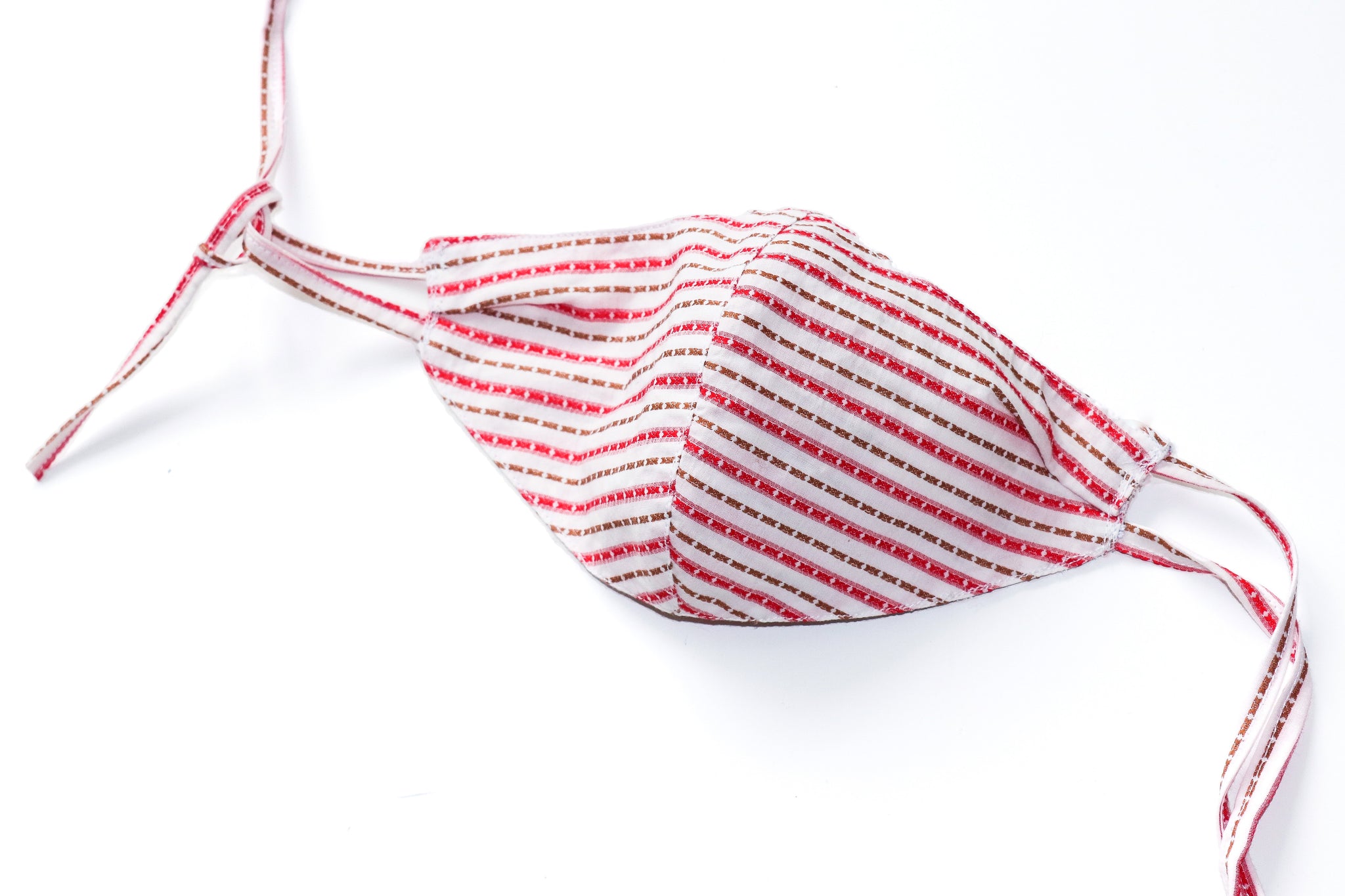 STRIPY RED BROWN COTTON 3 LAYERS WITH FILTER POCKET NON MEDICAL TAILOR MADE FACE MASK FOR KID TEEN WOMEN LADIES MEN
