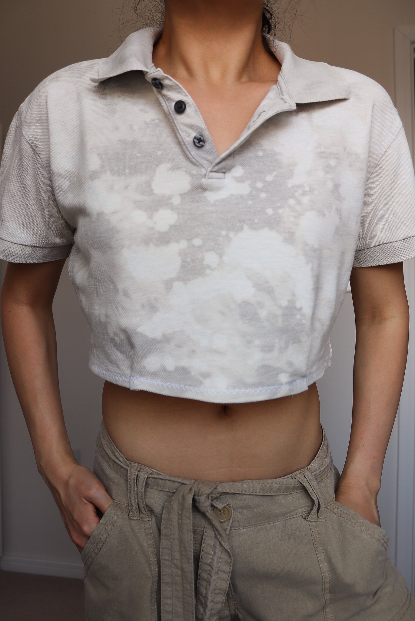 grey multi  colour polo crop short tee t shirt top