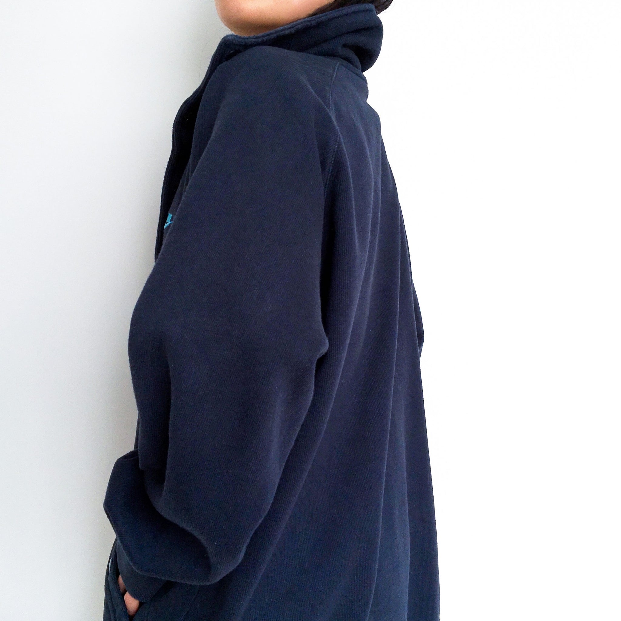 90s Y2k 2000s VINTAGE MEN UNISEX NIKE HIGH NECK BASEBALL STYLE NAVY THICK COTTON BLENDED JACKET SWEATER