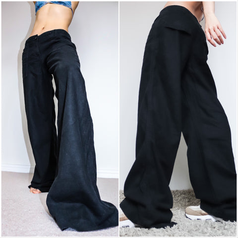 90s Y2K 00s SIMPLE BLACK LINEN BLEND TROUSERS