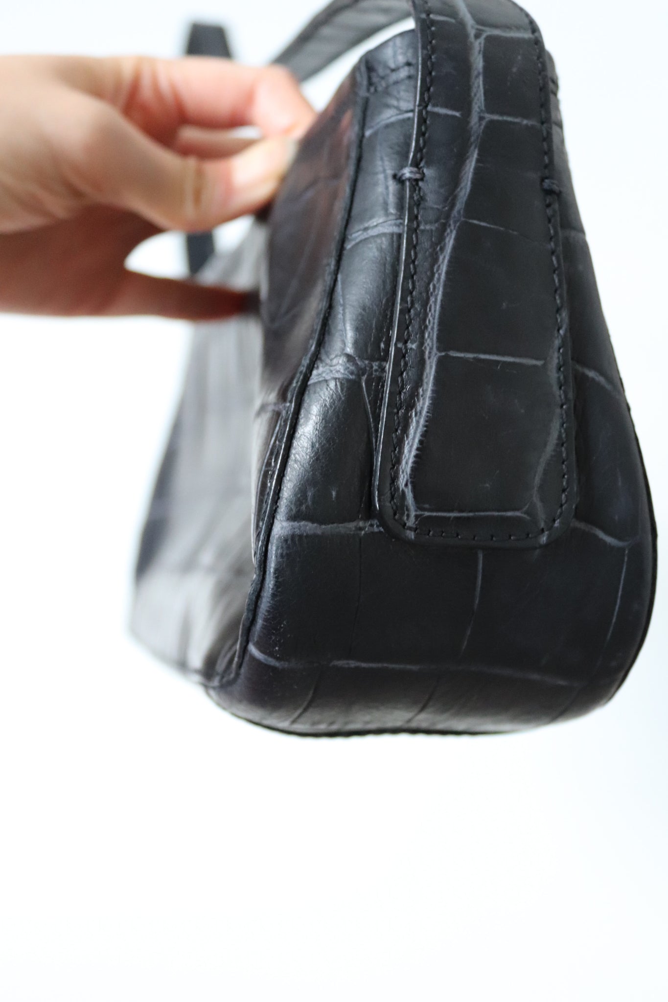 90S Y2K 2000S VINTAGE ROBERTO CAVALLI BLACK REAL LEATHER LONG SHOULDER BAG