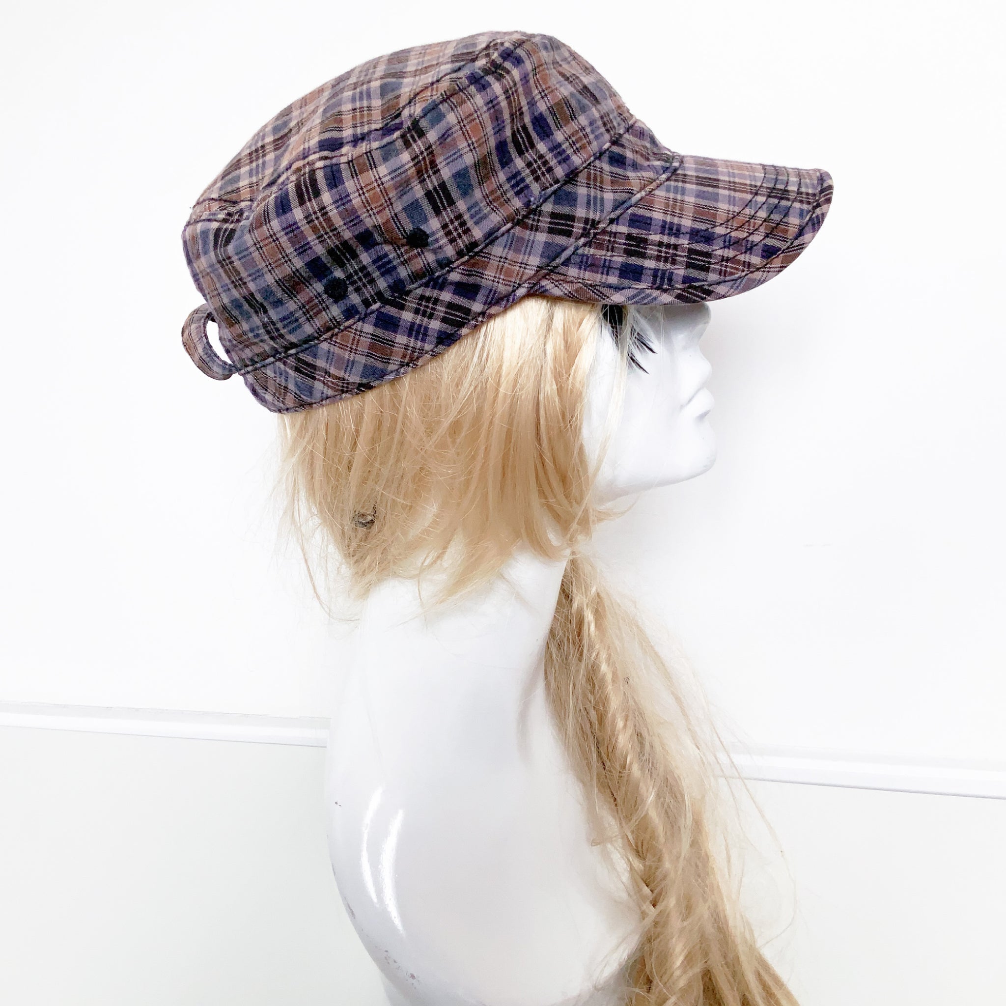 00s Y2K 90s VINTAGE RED HERRING BROWN CHECK CAP HAT