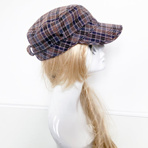 00s Y2K 90s VINTAGE RED HERRING BROWN CHECK CAP HAT