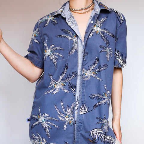 90s 00S Y2K VINTAGE MEN UNISEX PALM TREE BUFFALO DAVID BITTON SHORT SLEEVES COTTON SHIRT TOP