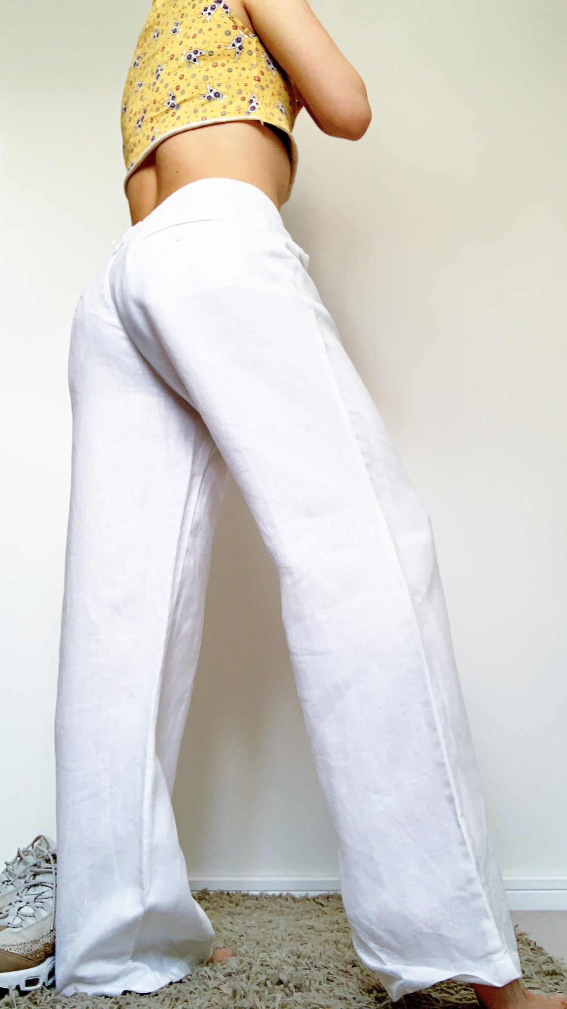 90s Y2K 00s SIMPLE WHITE LINEN TROUSERS