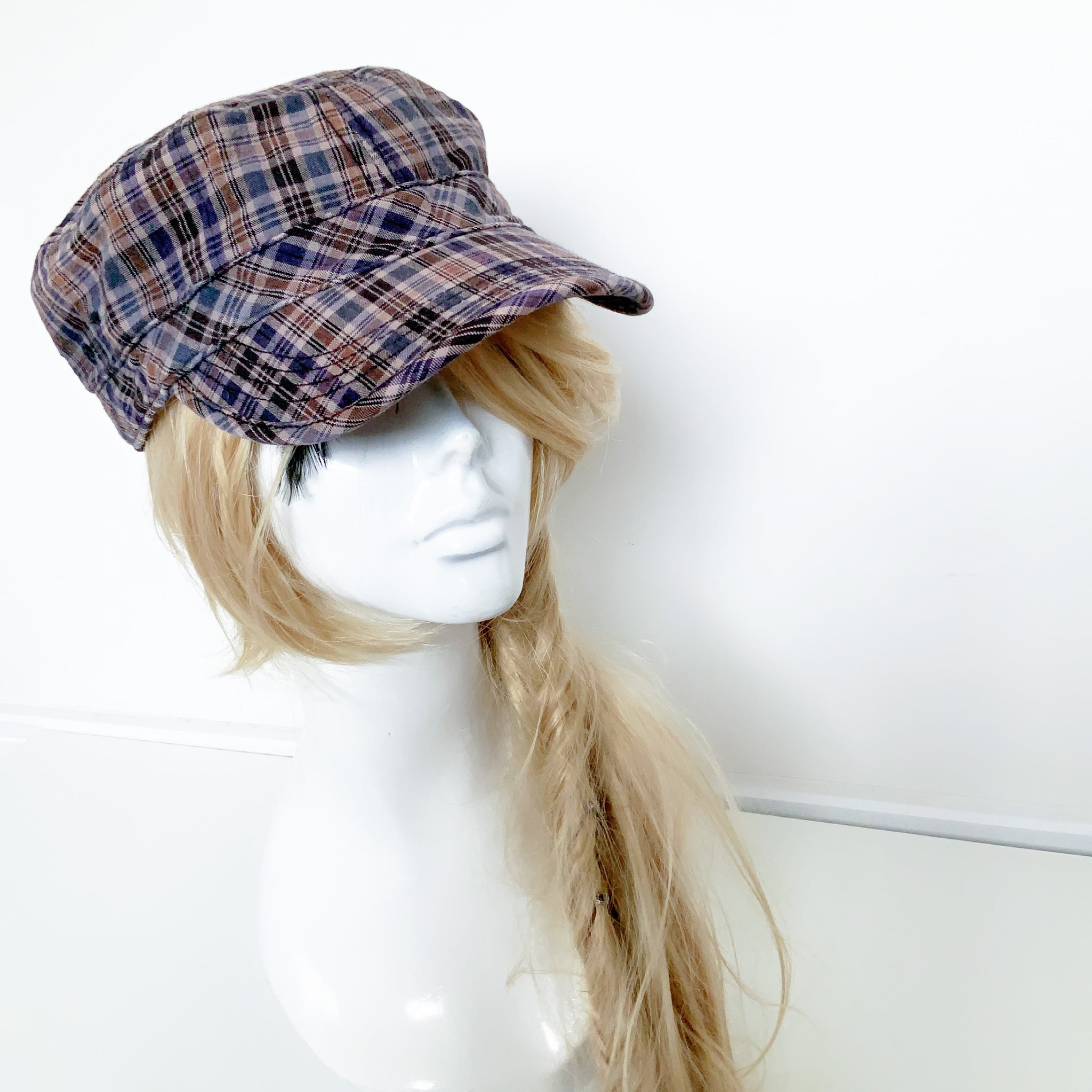 00s Y2K 90s VINTAGE RED HERRING BROWN CHECK CAP HAT