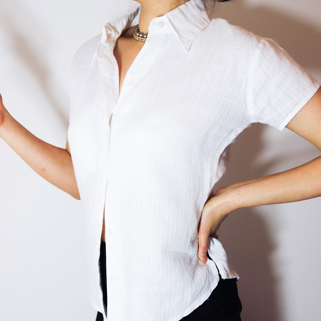 90S VINTAGE WHITE COTTON BLEND SHORT SLEEVES SHIRT TOP