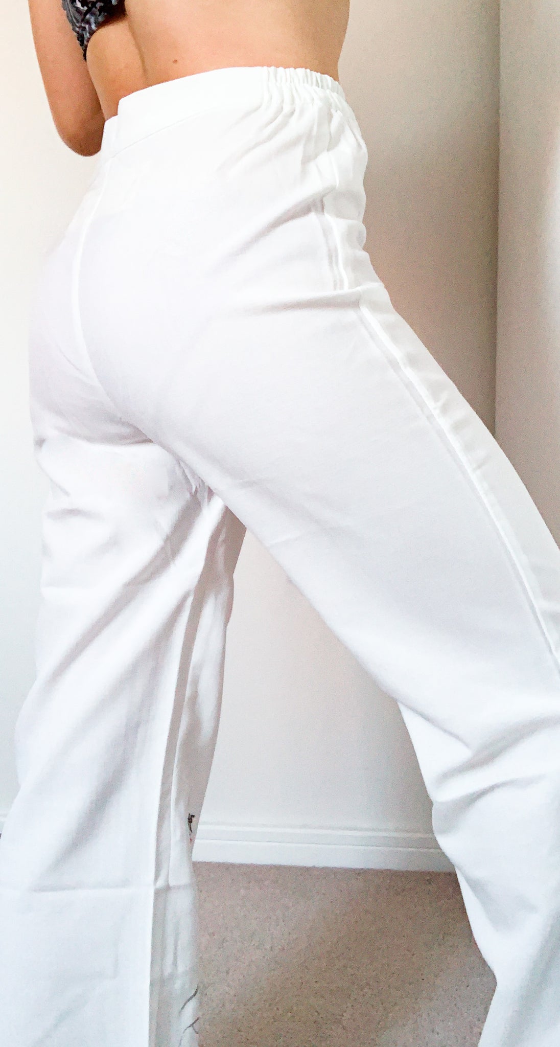 90s Y2K 00s VINTAGE LOTUS FLOWER FLORAL  WHITE LINEN BLENDED TROUSERS