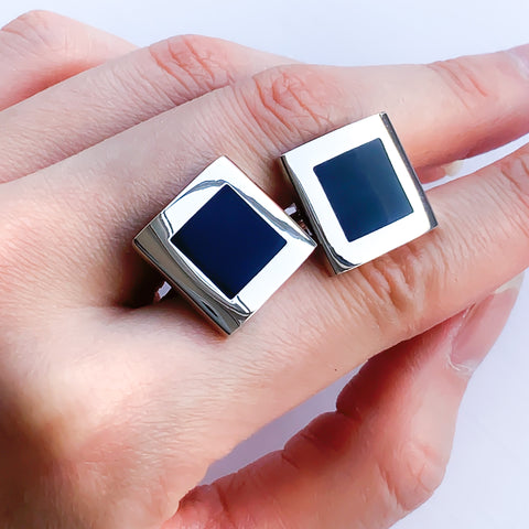 MEN SQUARE SILVER BLACK SIMPLE CUFFLINKS