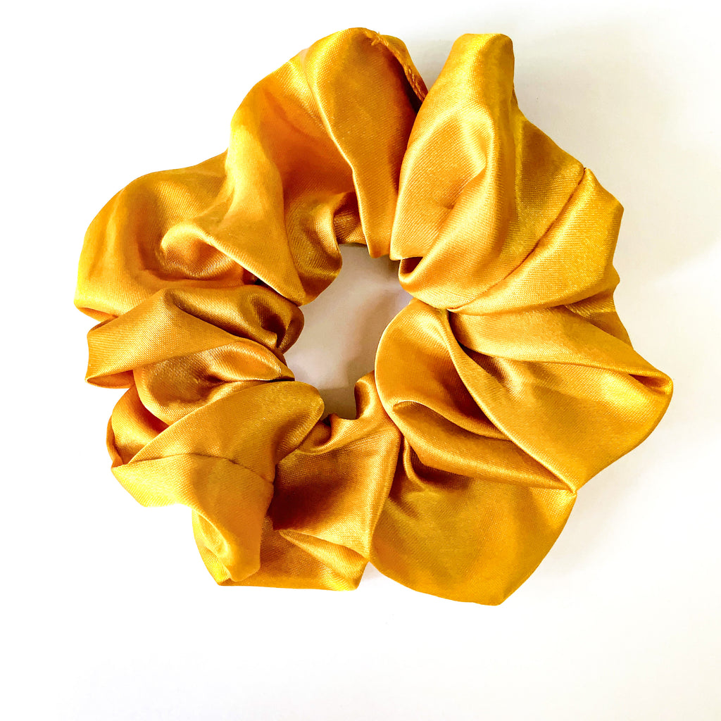 MUSTARD YELLOW SATIN SCRUNCHIE HAIRBAND HAIR ACCESSORIES