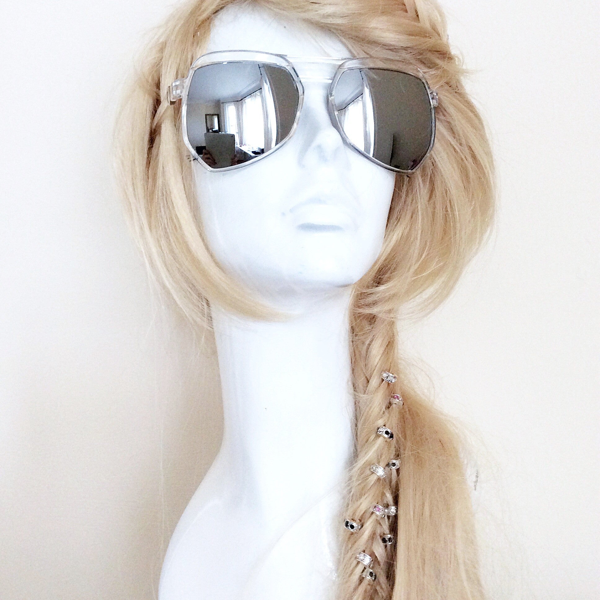 UNISEX CLEAR FRAME OVERSIZED MIRROR SUNGLASSES