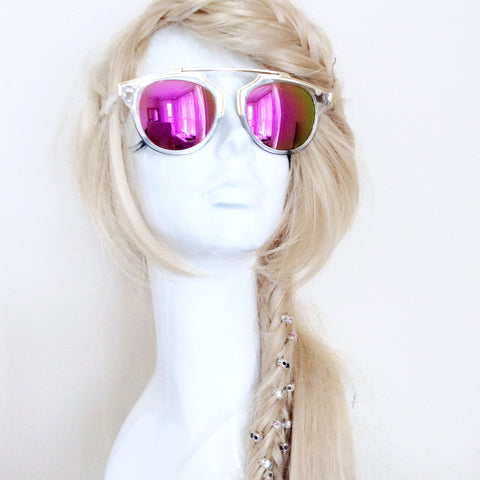 UNISEX CLEAR FRAME PINK REFLECTIVE LENS SUNGLASSES