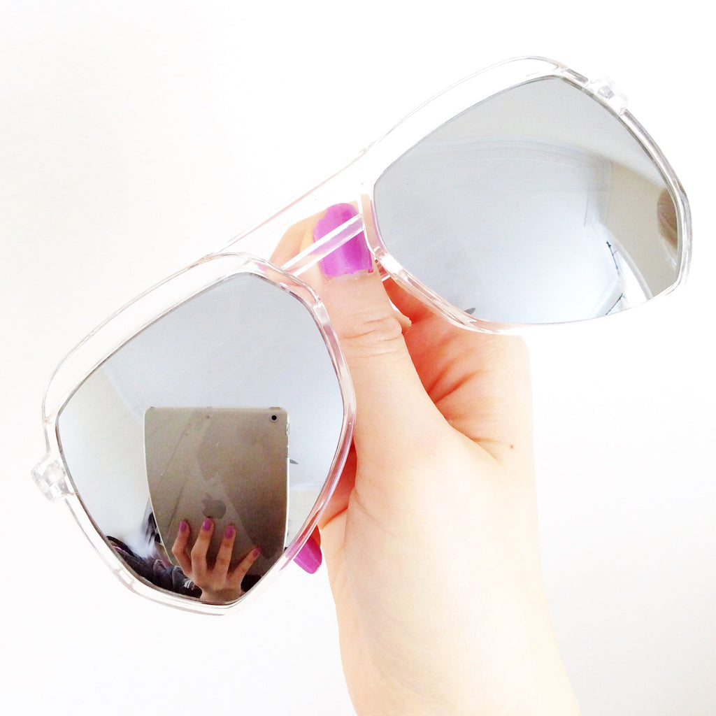 UNISEX CLEAR FRAME OVERSIZED MIRROR SUNGLASSES