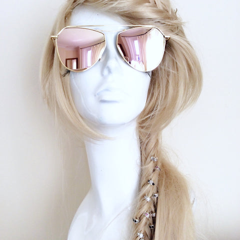 DIAMOND CUT ROSE GOLD MIRROR LENS AVIATOR SUNGLASSES