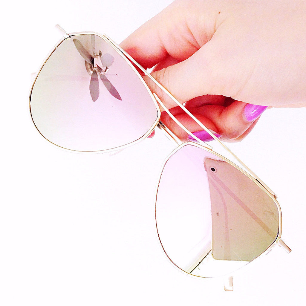 DIAMOND CUT ROSE GOLD MIRROR LENS AVIATOR SUNGLASSES