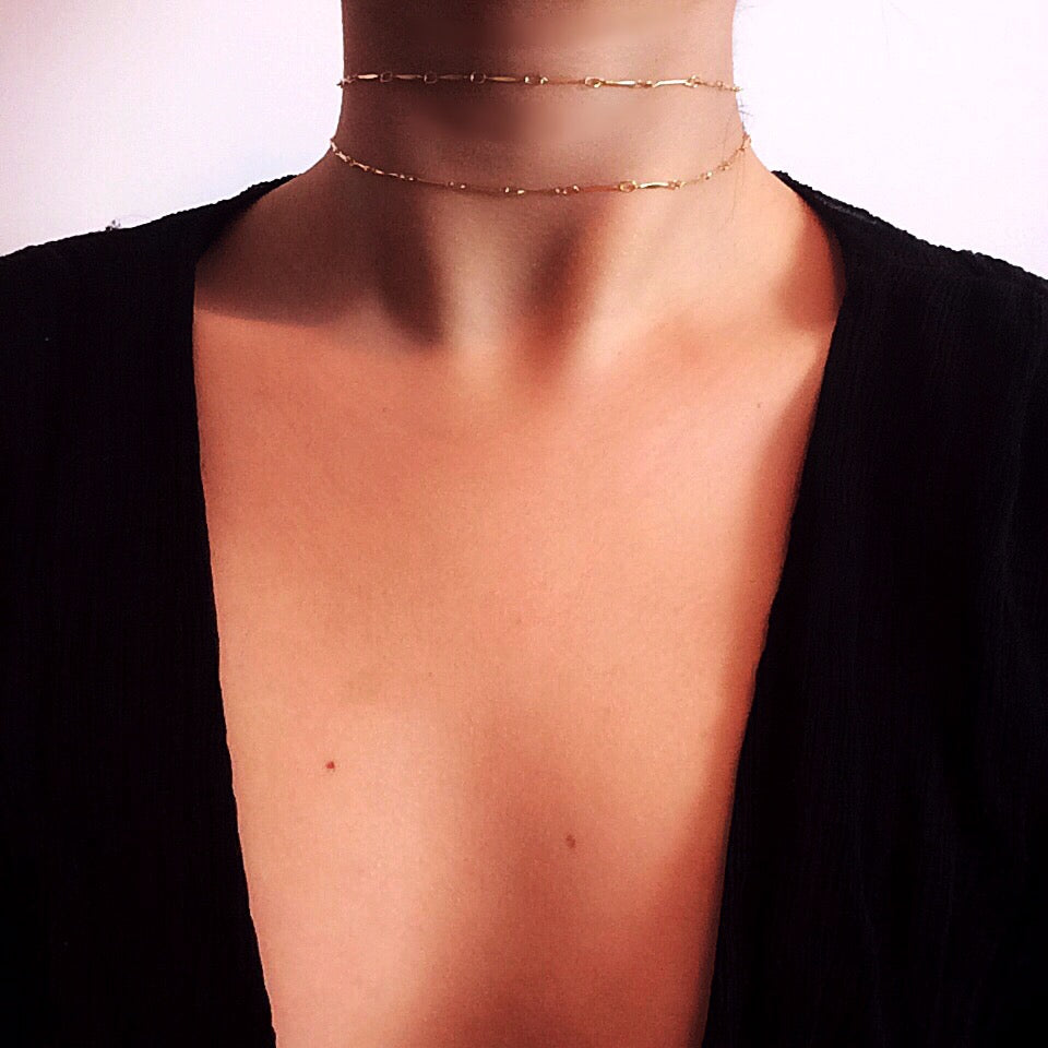 DOUBLE LONG CHAIN CHOKER NECKLACE