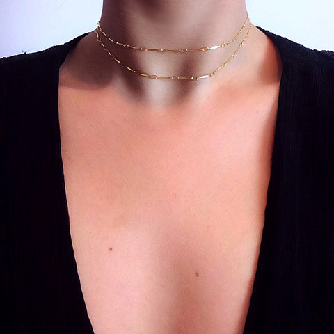 DOUBLE LONG CHAIN CHOKER NECKLACE
