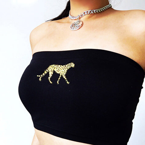 CHEETAH BLACK STRETCHY TUBE TOP