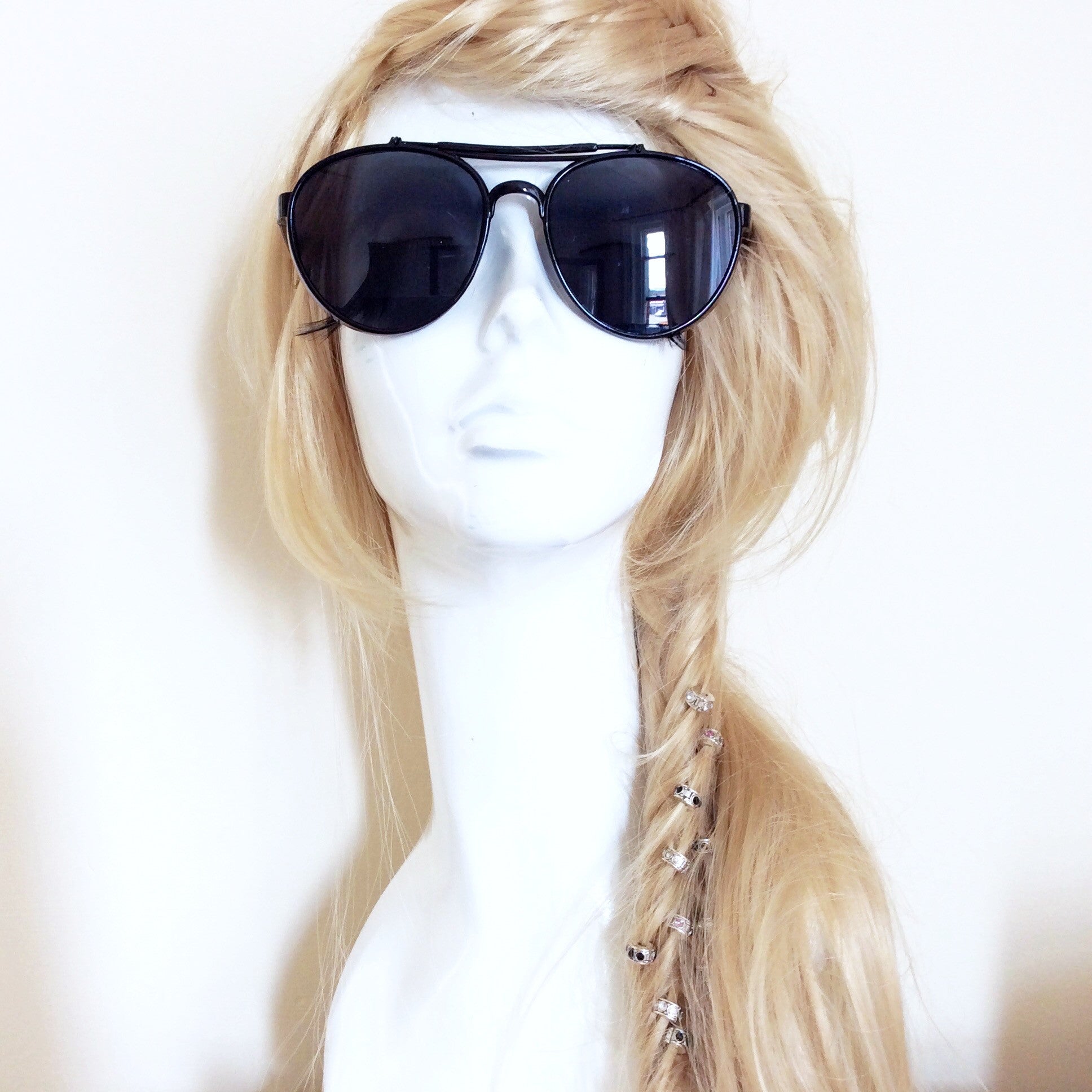 GRUNGE BLACK FRAME AVIATOR SUNGLASSES