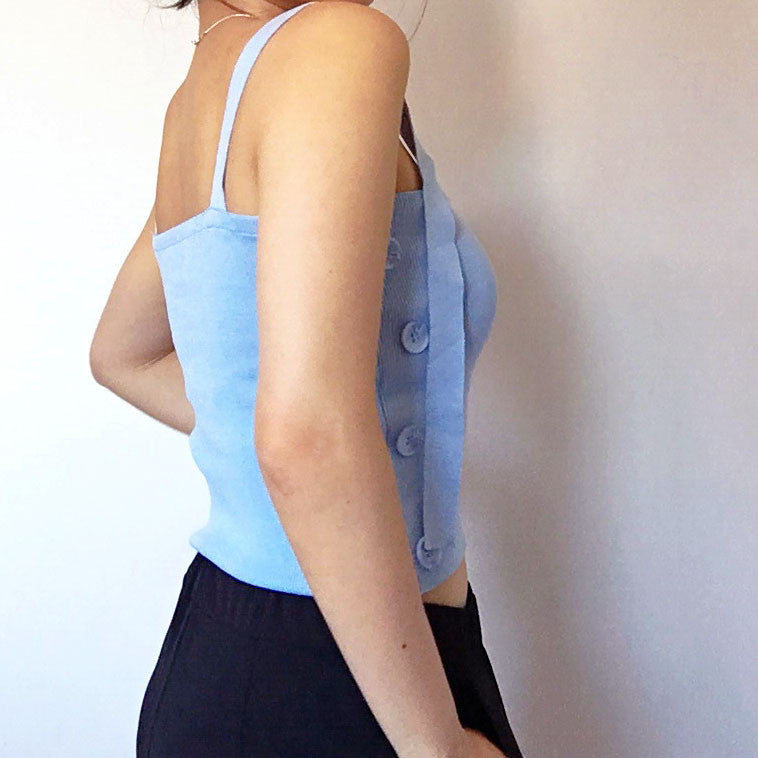 BUCKLE STRAP KNIT STRETCHY VEST TOP