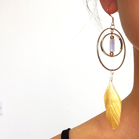 MARBLE STONE FEATHER RING EARRINGS