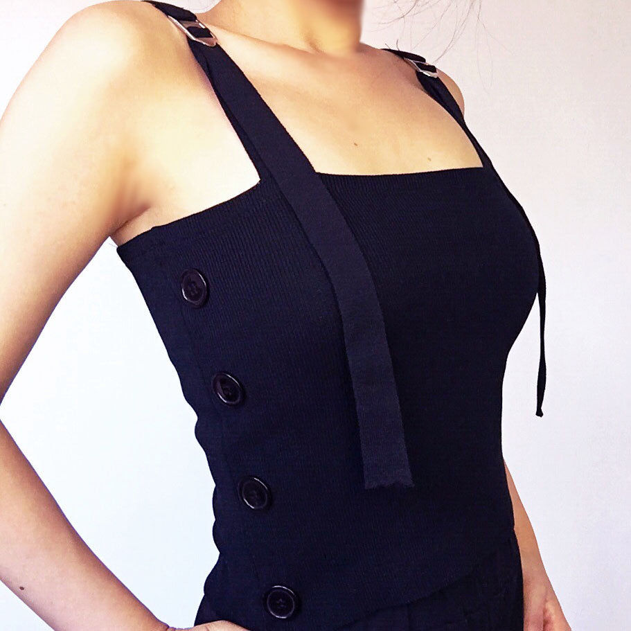 BUCKLE STRAP KNIT STRETCHY VEST TOP