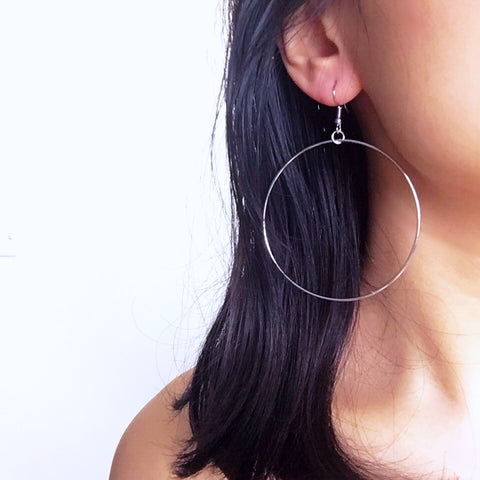FINE THIN CIRCLE HOOP PENDANT EARRINGS