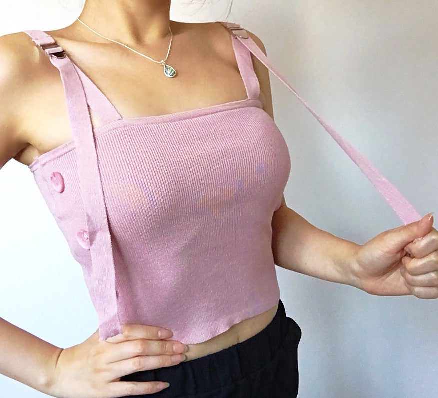 BUCKLE STRAP KNIT STRETCHY VEST TOP